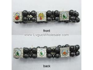 Hematite Beads and Alloy Spacer Religious Bracelet 7.8inch